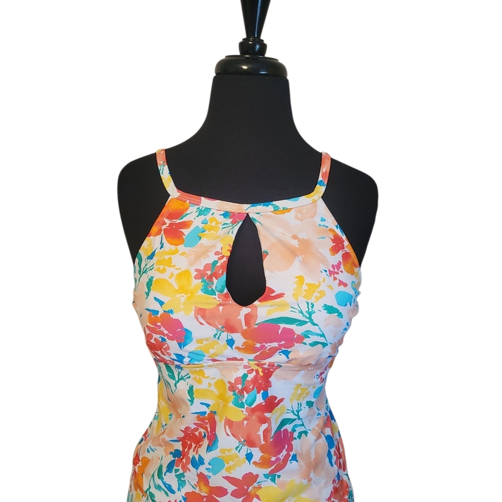 EUC Ellen Tracy High Neck Keyhole Floral Tankini Top, Size 8 - Picture 3 of 6